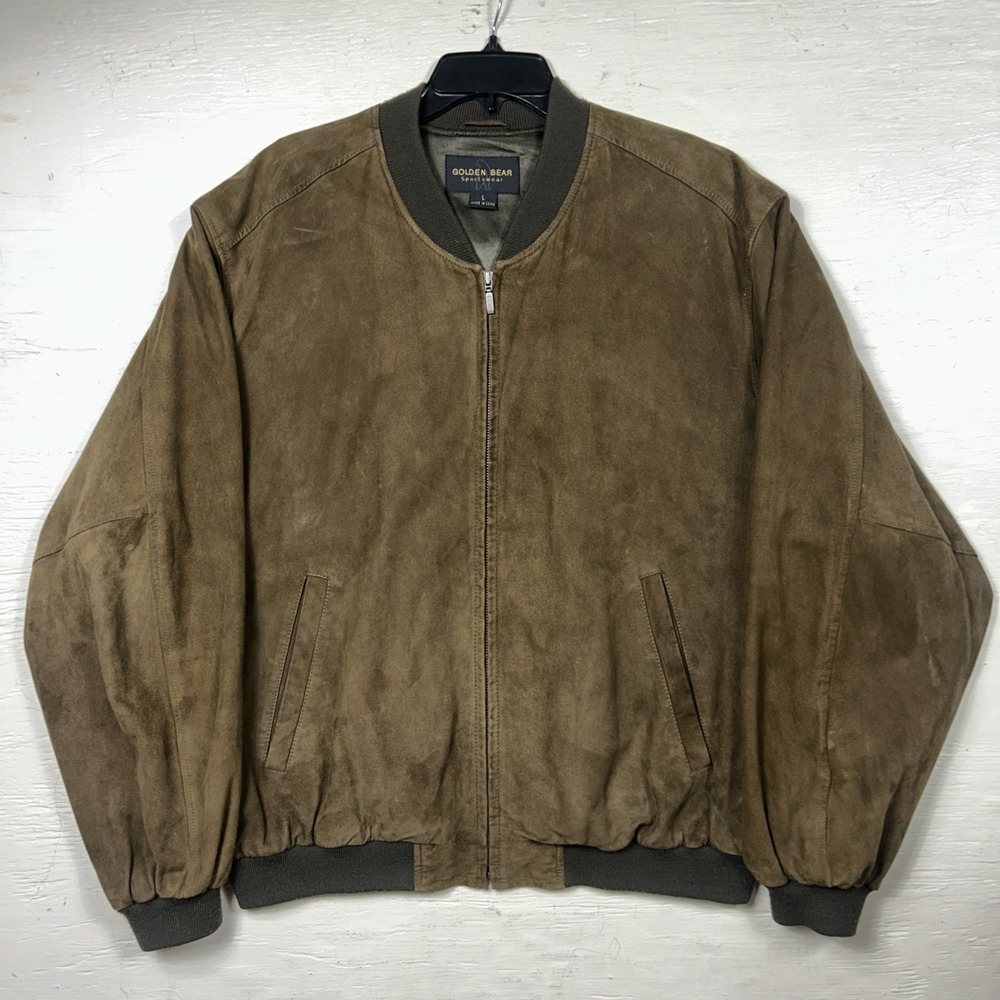 Golden Bear Sportswear Leather Bomber jacket Men's Size Large Full Zip Avacado